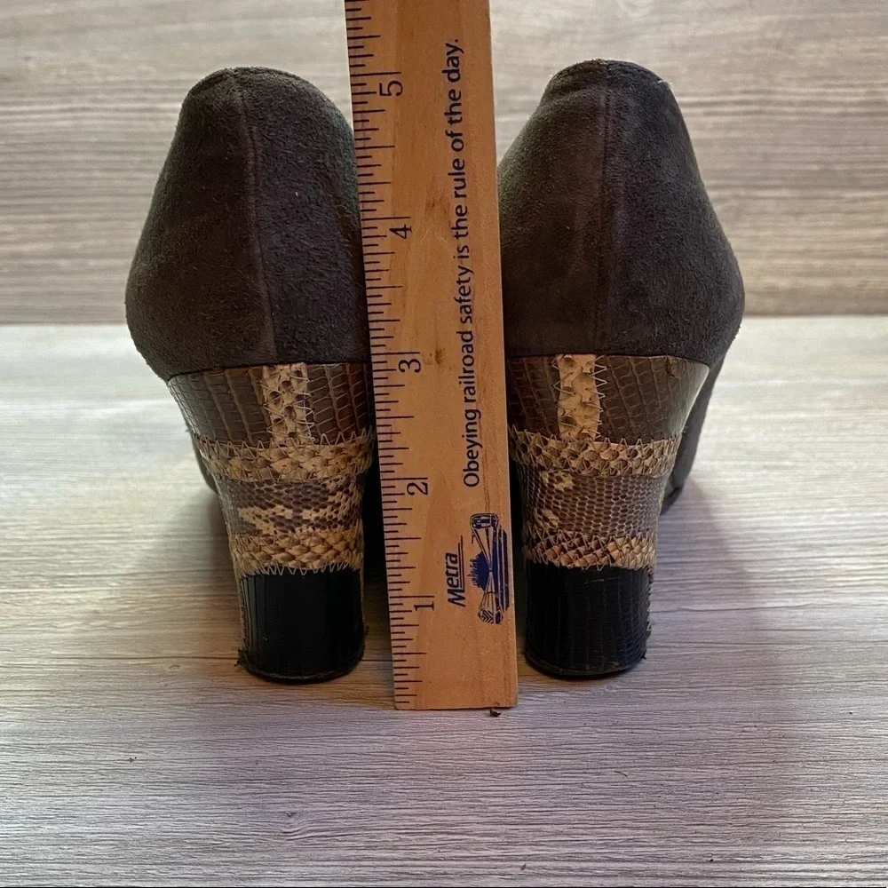 Vintage Joseph suede leather upper lining + sole Patchwork patterned wedge heel